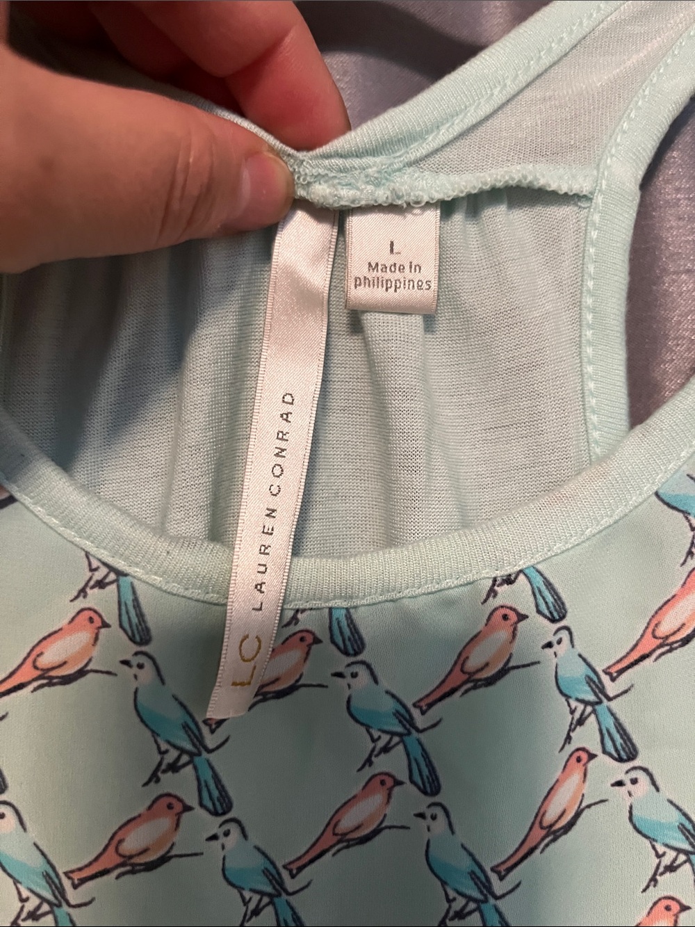 LC Lauren Conrad Light Blue & Pink Bird-Print Tank Top - Picture 2 of 4